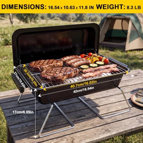 BESTFIRE Portable Propane Gas Grill - 2-in-1 Valve for 20lb Tank & 1lb Cylinder, 165 sq.in Cooking Area, Foldable Legs, Adjustable Regulator, Outdoor Camping BBQ Grill for Patio Backyard RV