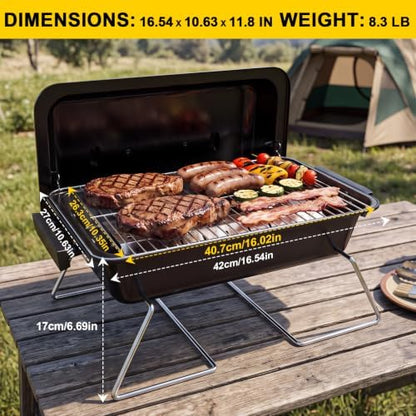 BESTFIRE Portable Propane Gas Grill - 2-in-1 Valve for 20lb Tank & 1lb Cylinder, 165 sq.in Cooking Area, Foldable Legs, Adjustable Regulator, Outdoor Camping BBQ Grill for Patio Backyard RV