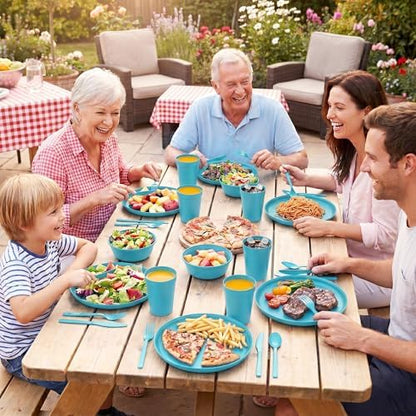 56 Piece Plates and Bowls Sets for 8, Unbreakable Dinnerware Sets