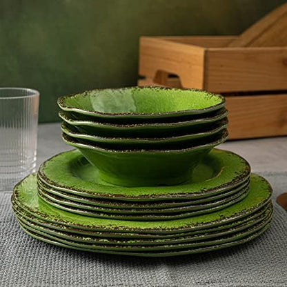 LEHAHA Modern Rustic Melamine Dinnerware Sets, 12-Piece Camping Dishes Set