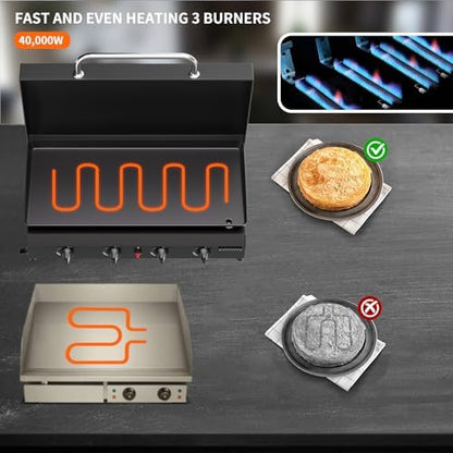 SKOK 4 Burners Outdoor Tabletop Gas Griddle with Hood, Flat Top Grill