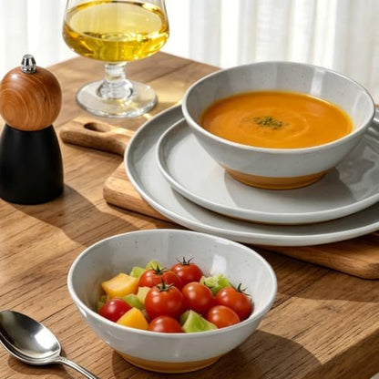 Melamine Dinnerware Set for 4, Unbreakable Plates and Bowls, Gray