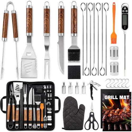 BBQ Accessories, 32 Pcs Grilling Accessories, Grill Gifts for Men Dad Fathers Day, 16In Heavy Duty Stainless Steel Grill Tools, Grill Utensils Kit for Outdoor Grill with Case, Thermometer