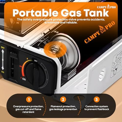 Portable Butane Gas Stove with Automatic Ignition and Carrying Case – Compact Camping Stove for Hiking, Outdoor Cooking, and Emergency Use (WHİTE)
