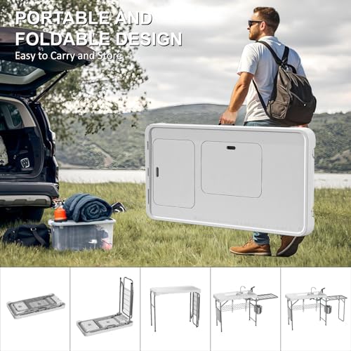42.5" Fish Cleaning Table with Dual Sink for Camping, Picnic, White