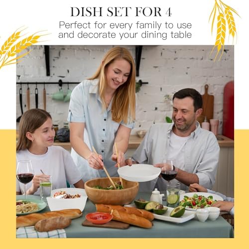 Premium Wheat Straw Dinnerware Set for 4 Unbreakable Plates Bowls and Cups Set 16 PCS Dishwasher & Microwave Safe Dishes Set for RV,Camping,Kitchen Essentials-White