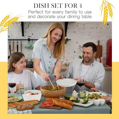 Premium Wheat Straw Dinnerware Set for 4 Unbreakable Plates Bowls and Cups Set 16 PCS Dishwasher & Microwave Safe Dishes Set for RV,Camping,Kitchen Essentials-White