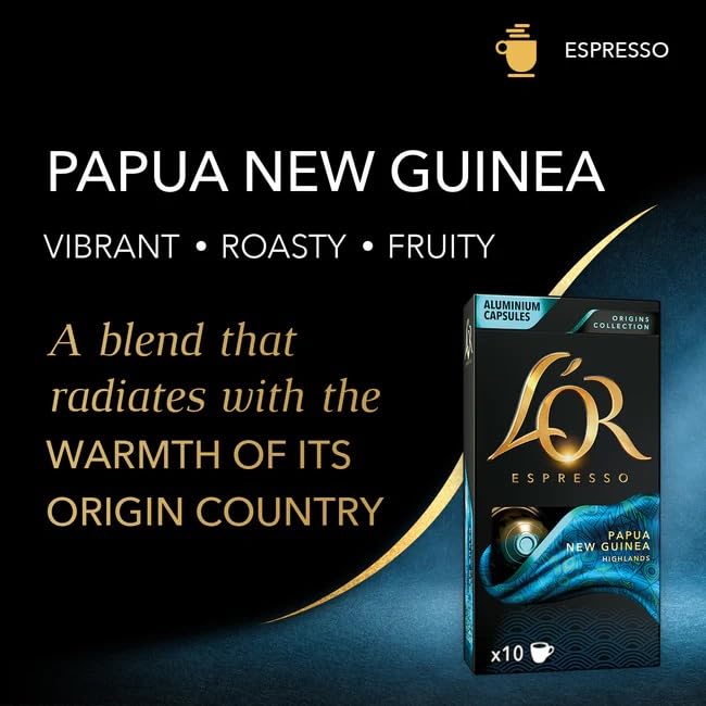 L'OR Espresso Capsules, 10 Count Papua New Guinea, Single-Serve Aluminum Coffee Capsules Compatible with the L'OR BARISTA System & *Nespresso Original Machines, 10 Count (Pack of 1)