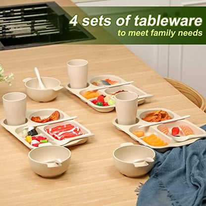 Honoson 24pcs Wheat Straw Dinnerware, Unbreakable, Beige