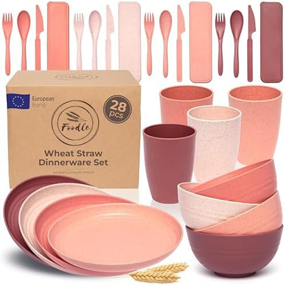 FOODLE Wheat Straw Dinnerware Set - Non-Toxic Kids Plates and Bowls Sets