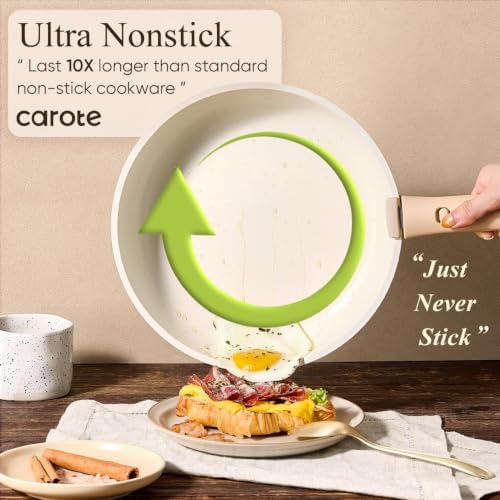 CAROTE Pots and Pans Set Non Stick, Detachable Handle Cookware, 21pcs,White