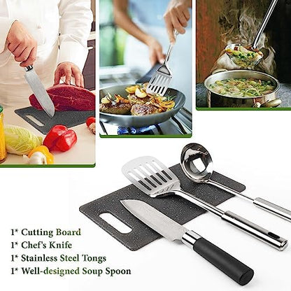 Camping Cooking Utensils Set, Stainless Steel Grill Tools, Camping BBQ Cookware Gear and Equipment for Travel Tenting RV Van Picnic Portable Kitchen Essentials Accessories