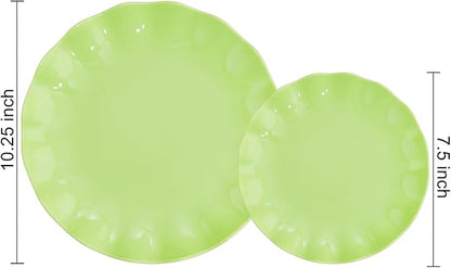 LIYH 24 Pcs Green Plastic Plates Reusable - Unbreakable Dinner Plates Scalloped Dessert Plate Microwave & Dishwasher Safe Plate Sets Perfect for Parties Birthday Picnics (12Guests)