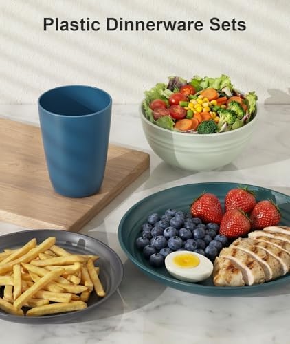 Quatish 24 Pcs Plates and Bowls Sets, Plastic Dinnerware Sets for 6, Green