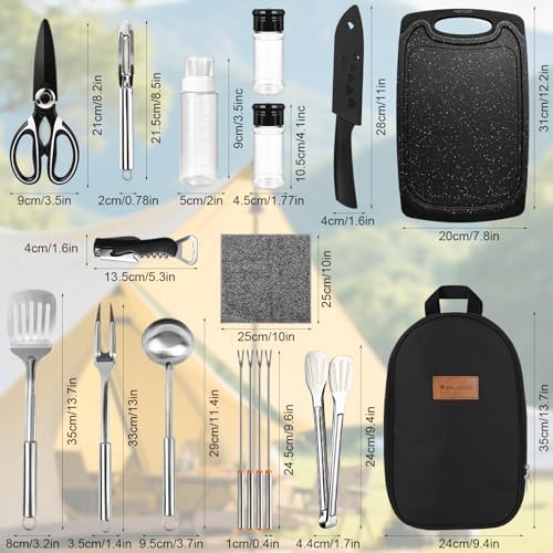 Camping Utensil Set 18 Pcs, Camping Cooking Set with Storage Bag