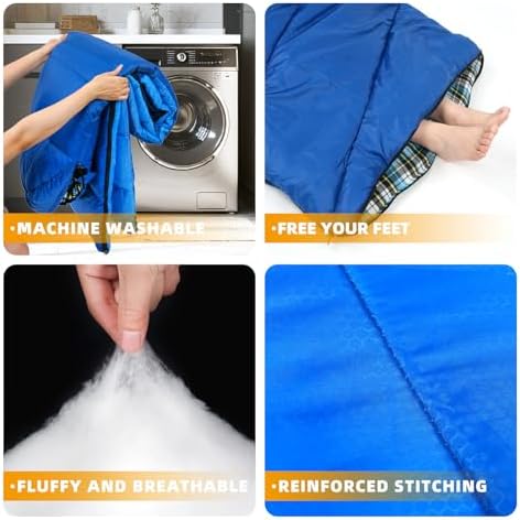 Cotton Flannel Lined Sleeping Bag for Adults Teens Kids, Cold Weather & Warm, 3 Seasons, Lightweight Compact Camping Essentials Equipment, Hiking, Outdoor, Travel