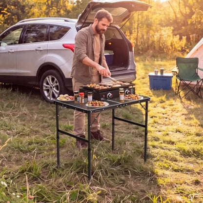 Anbte 3ft Folding Camping Grill Table Max 27.5", 2 Adjustable Height, Black