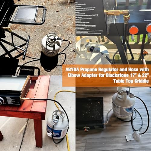 ABYDA 5 Feet Propane Regulator and Hose with Elbow Adapter for Blackstone 17 inch and 22 inch Table Top Griddle, Replacement Parts Connect to Large Propane Tank