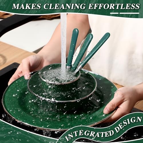Nuogo 48 Pcs Camping Dinnerware Enamel Mugs Plates Bowls Utensils, Green