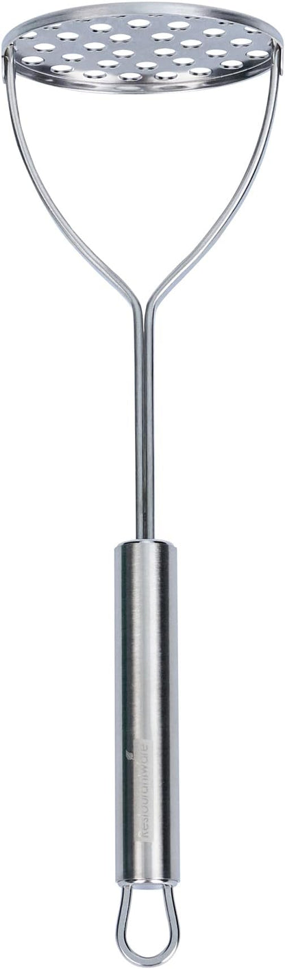 Restaurantware-German Standard Round-Faced Mashers With Ergonomic Handle, 24 Heavy-Duty Potato Mashers - Dishwashable, Durable, Stainless Steel Food Mashing Tool, For Avocado, Beans, Sweet Potatoes
