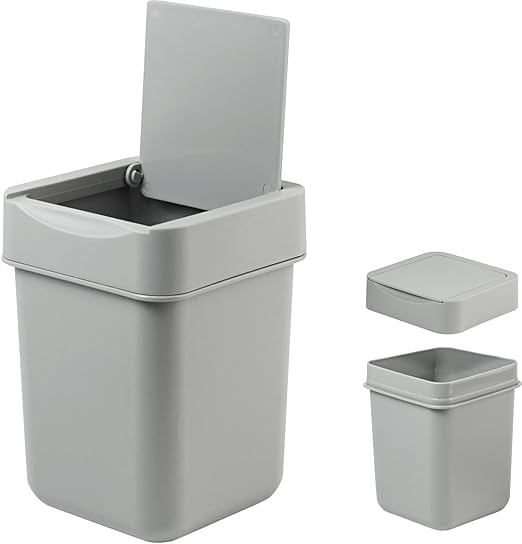 carrotez Mini Trash Can, Countertop Trash Can 2 Liter/ 0.5 Gallon, Mini Wastebasket, Garbage Container Bin for Coffee Area, Bathroom, Kitchen, Office, Tabletop- Grey