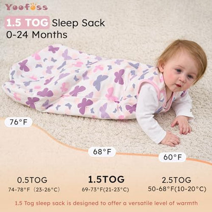 Yoofoss Baby Sleep Sack 18-24 Month 1.5TOG 100% Organic Cotton 2-Way Zipper