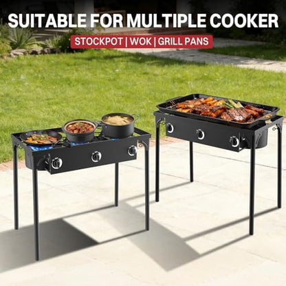 3 Burner Propane Camp Stove | 225,000 BTU | High Pressure Gas Burners