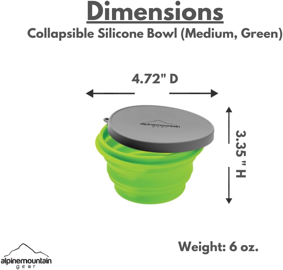 Collapsible Silicone Bowl with Lid for Camping and Backpacking - Camping Dishware Gear Essentials in Small/Medium/Large (Made by Caddis Sports) (Medium (Green))