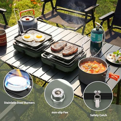 Hisencn 2 Burner Camping Stove with Dual Griddles for Camping,RV Essentials