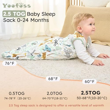 Yoofoss Baby Sleep Sack 18-24 Months Organic Cotton TOG 2.5 2-Way Zipper