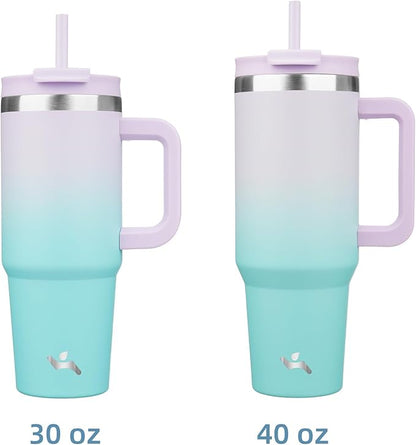 30 oz Tumbler with Handle and 2 Straws,2 in 1 Lid Insulated Water Bottle Stainless Steel Travel Coffee Mug,Lavender Green