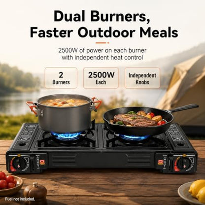Portable Camping Stove 2 Burner Propane Gas Stove with Carry Case