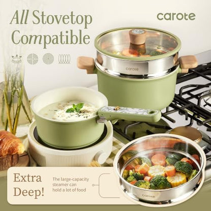 CAROTE 42pcs Ceramic Cookware Set, Pots and Pans Set with Detachable Handle