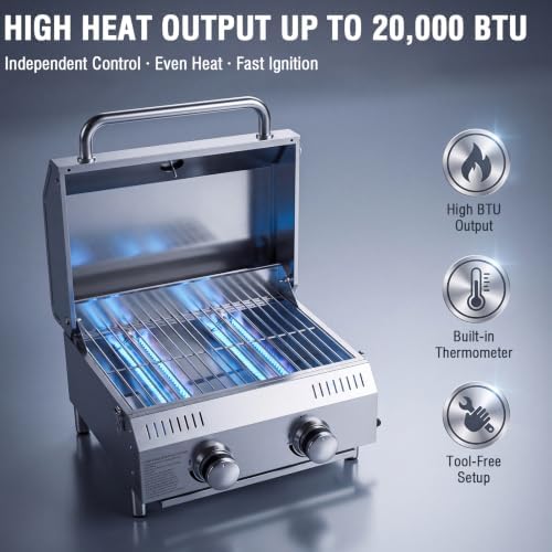 Bestfire 2-Burners Tabletop Propane Grill, 20,000 BTU