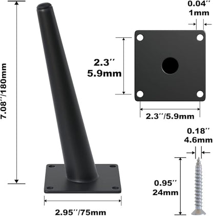 4PCS 7 Inch Matte Black Tapered Angled Legs for Furniture, Metal Mid Century Mordern Feet, Heavy Duty Slanted Stand Legs Kit for Couch, Coffee Table, Desk, Dresser, Sofa, Chair