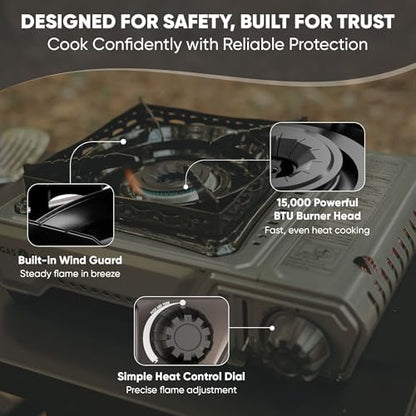 GasOne GS-5900A 15,000 BTU Portable Butane Camping Stove with Heavy Duty Case: Automatic Ignition, High Output, Precise Heat Control - Camping & Tailgating and Outdoor Cooking
