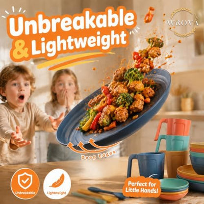 Wrova Wheat Straw Dinnerware Sets 24-Piece, Kitchen Plates and Bowls Sets