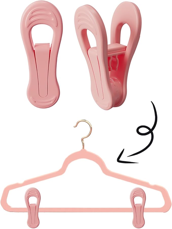 Pink Hangers Clips 60 Pack, Multi-Purpose Plastic Clips for Plastic Hangers Velvet Hanger, Clothes Pins for Skirt Pants