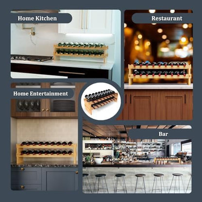 18 Bottle Bamboo Stackable Small Wine Rack for Countertop, No Tools Assembly, Durable, Wine and Liquor Bottle Storage for Small Spaces