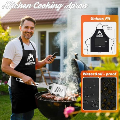 ROMANTICIST 26pcs Grilling Gifts for Men, Dad Gifts for Father's Day, Stainless Steel BBQ Grill Accessories Tools Set, Heavy Duty BBQ Utensils Kit with Apron, Thermometer, Mats in Aluminum Case Silver