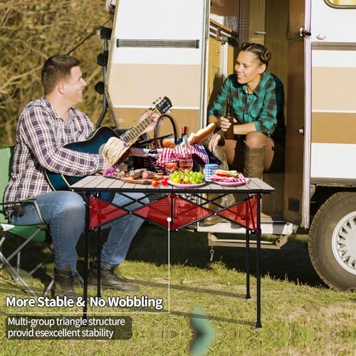 SHANQUAN Camping Table Roll up Table, Fold up Lightweight Compact 2-4 Person Portable Adjustable Height Roll up Aluminum Table with Carry Bag for Outdoor, Camping, Picnic, Backyards, BBQ