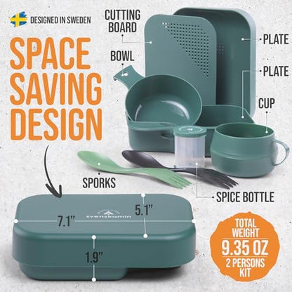 Camping Mess Kit with Plate, Bowl, Cup, Spork and Utensils, Reusable Plastic Camping Dinnerware Set, Lightweight BPA Free Dishware for Backpacking, Hiking, Picnic, Travel, Outdoor