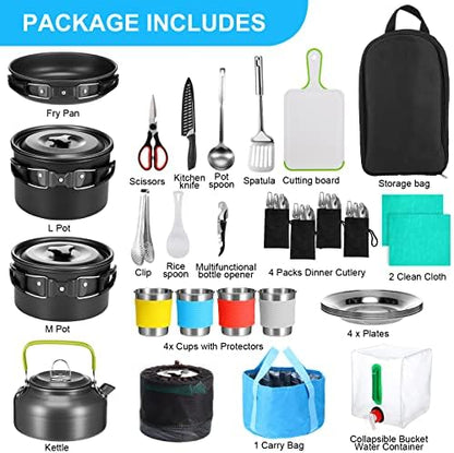 Gejoy 42 Pcs Camping Cookware Mess Kit Pots and Pans Set for 4 People