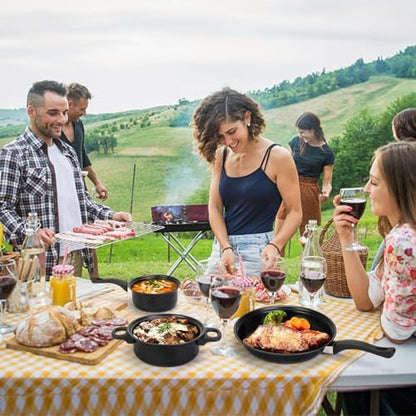 Non-Stick Cookware Set, Portable Lightweight Cast Iron Pots and Pans with Glass Lids and Nylon Utensils for Outdoor Camping Picnic Travel