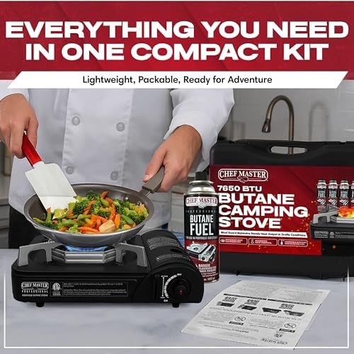 Chef Master Portable Butane Camping Stove, Tabletop Gas Cooker, 7,650 BTU