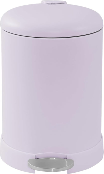 Glad Small Trash Can, 1.2 Gallon | Round Stainless Steel Garbage Bin with Soft Close Lid & Step Foot Pedal | Metal Waste Basket with Removable Inner Bucket, Lavender