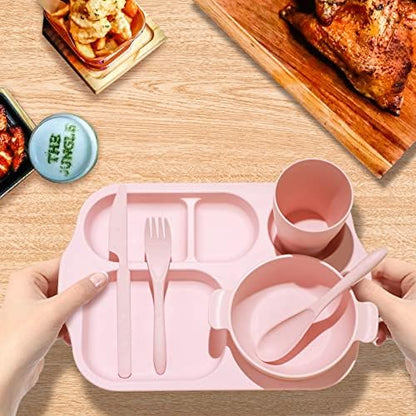 Honoson 24pcs Wheat Straw Dinnerware, Unbreakable, Beige/pink/green/blue