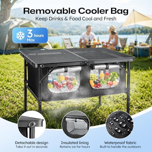Folding Camping Table with Storage and Insulated Cooler Bag