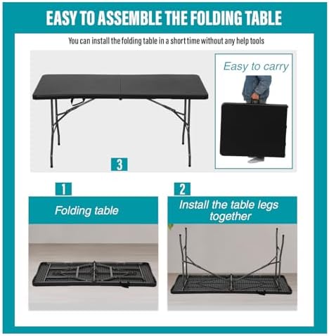 FDW | 6FT Folding Table | Black Ratten | Portable Plastic Table