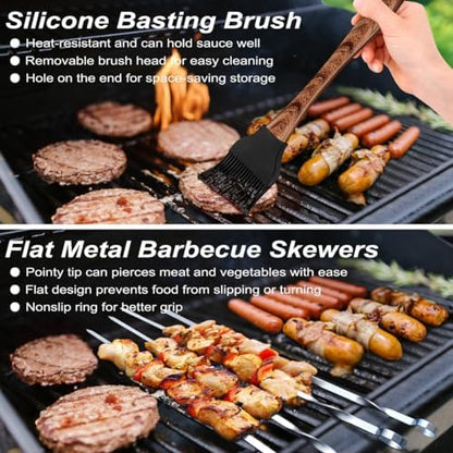 POLIGO 22PCS Heavy Duty BBQ Grill Accessories Set, Non-Slip Grill Tools for Outdoor Grill Set Stainless Steel Grill Utensils Set, Deluxe Grilling Tools Set in Aluminum Case Ideal Gifts for Men Brown
